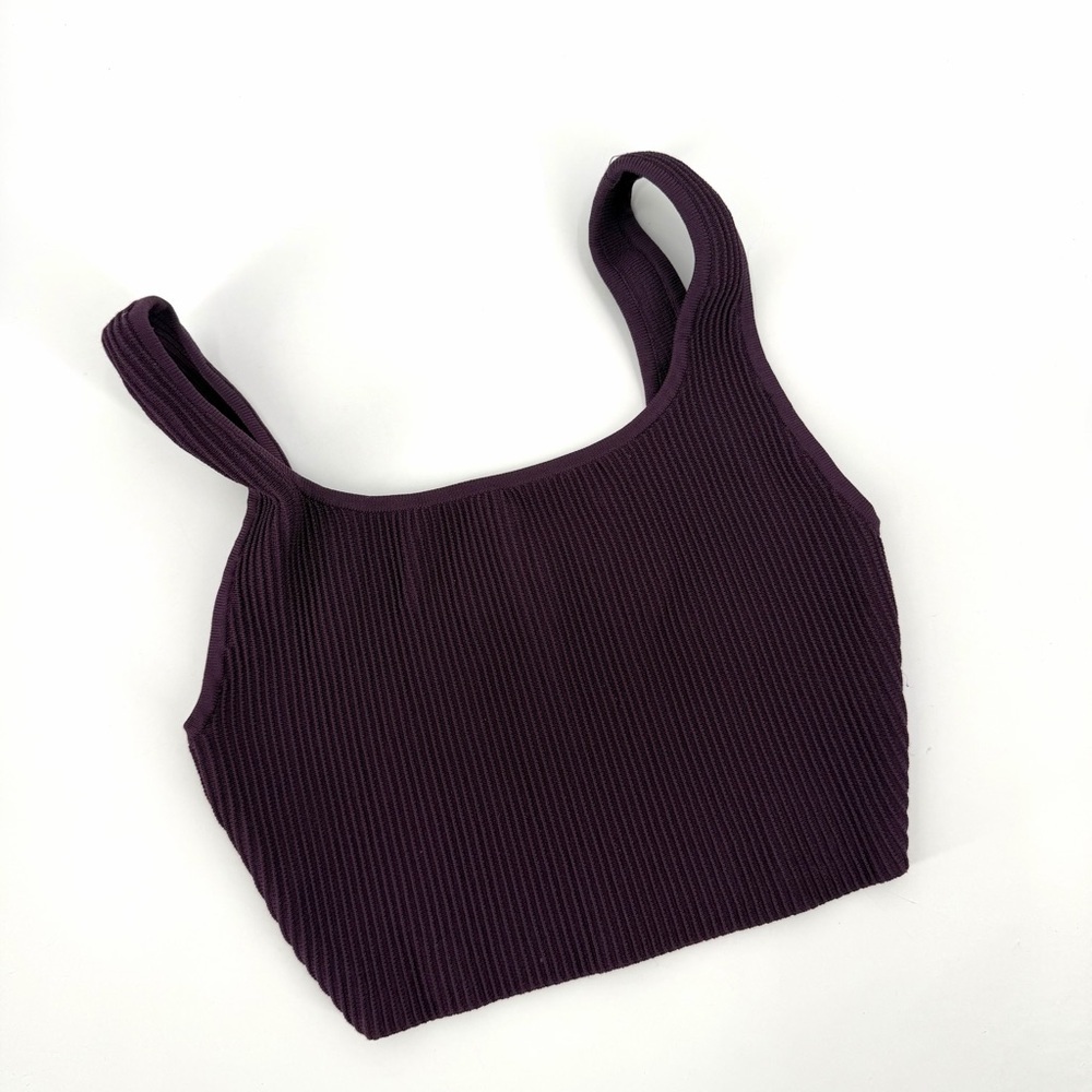 Babaton Sculpt Knit Squareneck Ribbed Cropped Purple Casual Layering Tank Top
